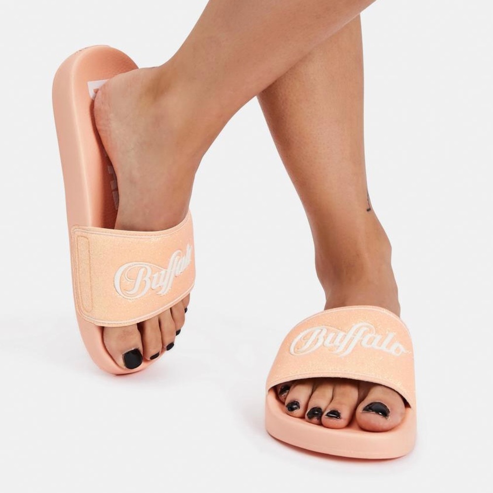 Buffalo Peach Pink Glitter Rio Slides 7.5 (38) 8.5 (39) 9 (40)